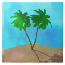 Watercolor Palm Tree Beach Scene Collage