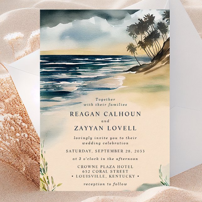 Watercolor Palm Tree Beach Wedding Invitation (Creator Uploaded)