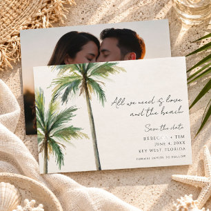 Watercolor Palm Tree Beach Wedding Photo Save The Date