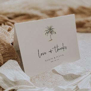 Watercolor Palm Tree Beach Wedding Photo Thank You Card