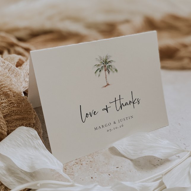 Watercolor Palm Tree Beach Wedding Photo Thank You Card (Creator Uploaded)