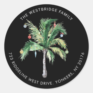 Watercolor Palm Tree Christmas Moving Address Classic Round Sticker