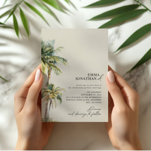 Watercolor Palm Tree Destination coastal Wedding  Invitation
