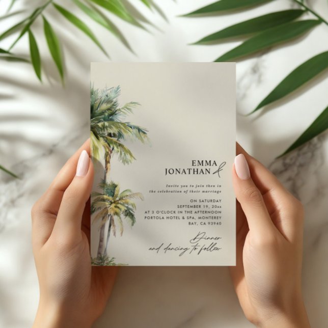 Watercolor Palm Tree Destination coastal Wedding  Invitation (Creator Uploaded)