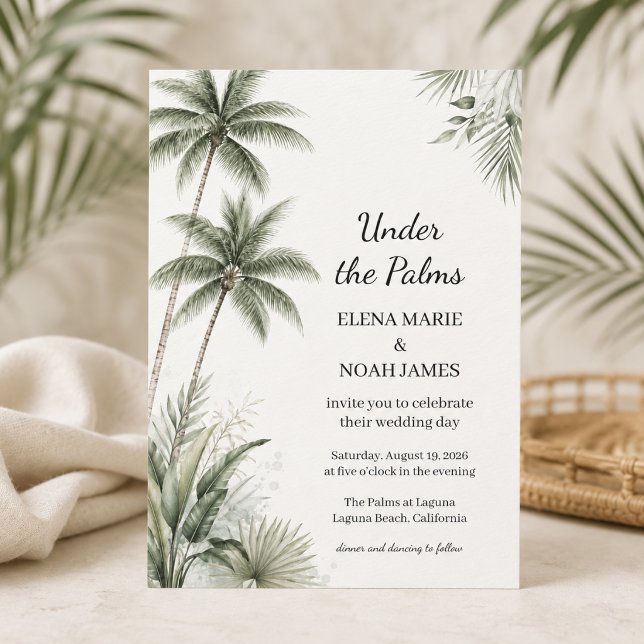 Watercolor Palm Tree Destination Wedding Invitation (Creator Uploaded)