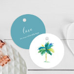 Watercolor Palm Tree Favour Tags<br><div class="desc">These unique tropical ceremony favour tags feature my original watercolor palm tree in shades of blue, green and turquoise. The card reverses to a turquoise blue colour with room for personalisation. Use them for bridesmaid proposal gifts, thank yous and beach wedding or party favours. To see matching items visit DoTellABelle...</div>