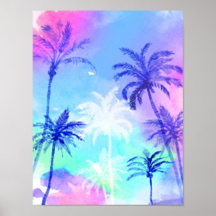 Watercolor palm tree nature poster