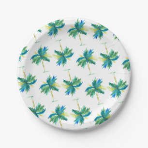 Watercolor Palm Tree Pattern Paper Plates