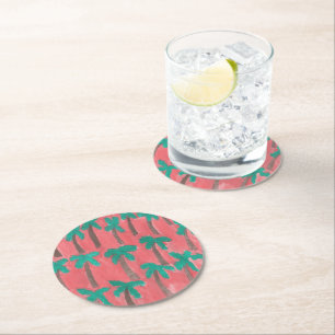 Watercolor Palm Tree Pattern Round Paper Coaster