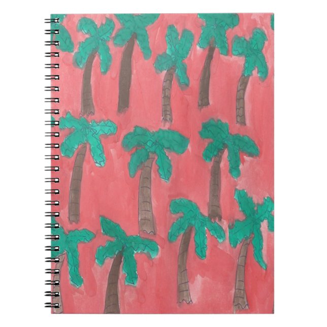 Watercolor Palm Tree Pattern Spiral Notebook (Front)
