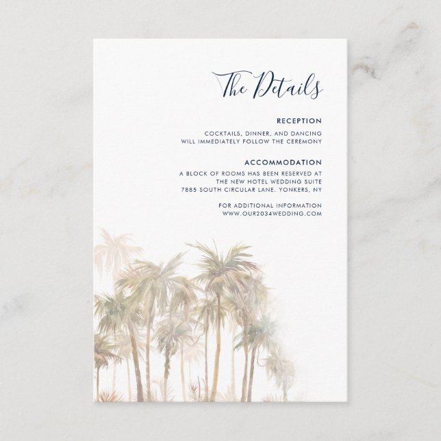 Watercolor Palm Tree Wedding Details Enclosure Card (Front)