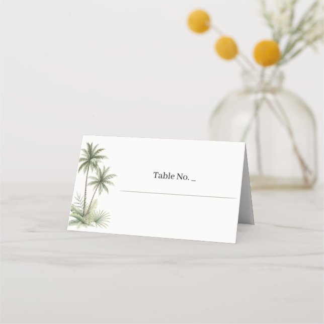 Watercolor Palm Tree Wedding Place Card (Front)