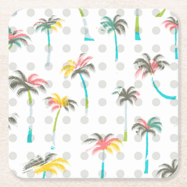 Watercolor Palm Trees 2 Square Paper Coaster (Front)