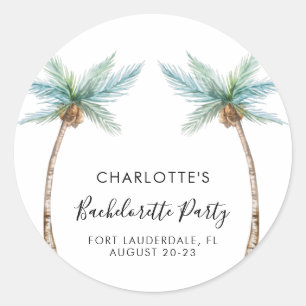Watercolor Palm Trees Coastal Bachelorette Party Classic Round Sticker