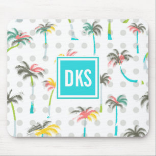 Watercolor Palm Trees   Monogram Mouse Pad