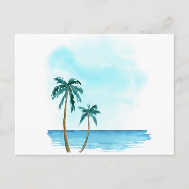 Watercolor palm trees on the beach postcard (Front)