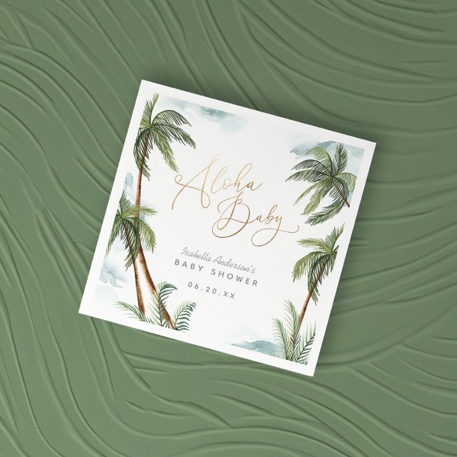 Watercolor Palm Trees Tropical Aloha Baby Shower Napkin (Creator Uploaded)