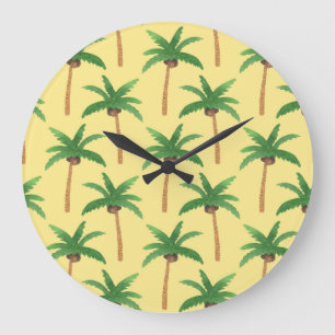 Watercolor palm trees, tropical background. large clock