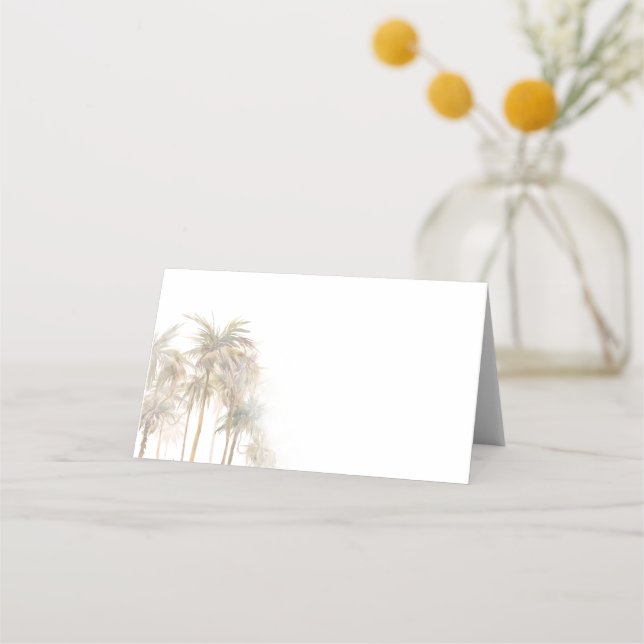 Watercolor Palm Trees Wedding Place Card (Front)