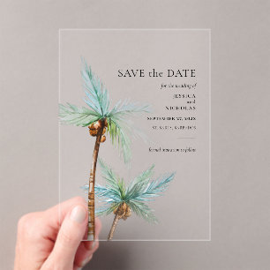 Watercolor Palm Trees Wedding Save the Date Acrylic Invitations