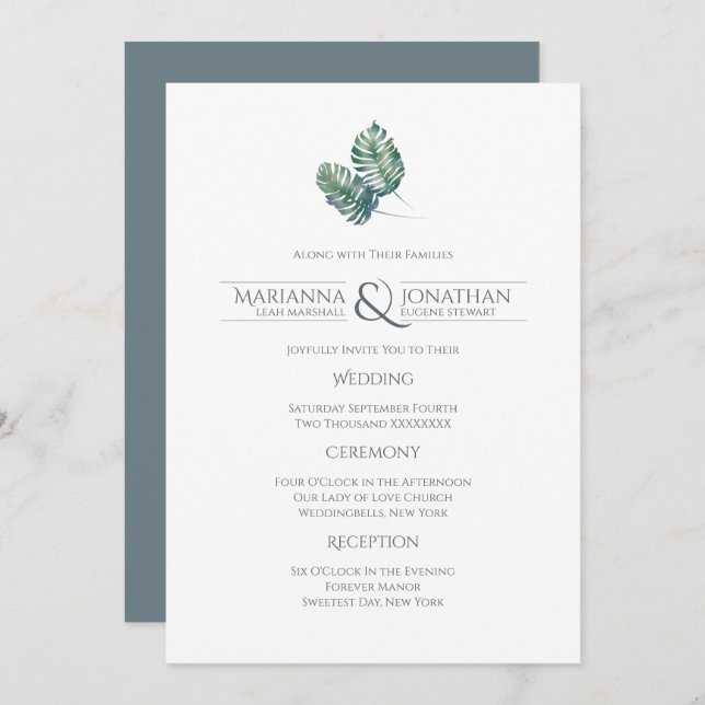 Watercolor Palms and Slate Wedding Invitation (Front/Back)