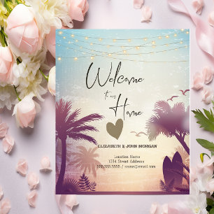 Watercolor Palms Beach Announcement Postcard