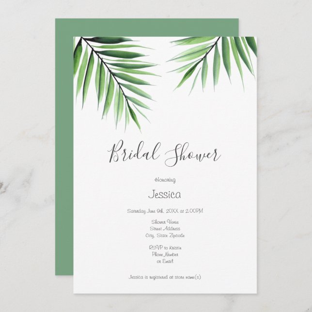 'Watercolor Palms' Invitation (Front/Back)