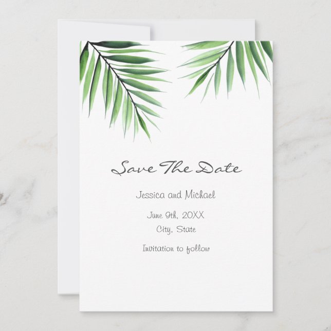 Watercolor Palms Save The Date (Front)