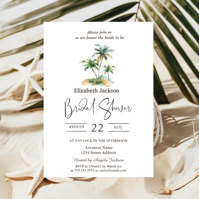 Watercolor Palms Summer Bridal Shower Invitation (Creator Uploaded)