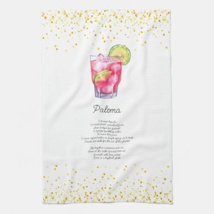 Watercolor Paloma Custom Drink Recipe Tea Towel