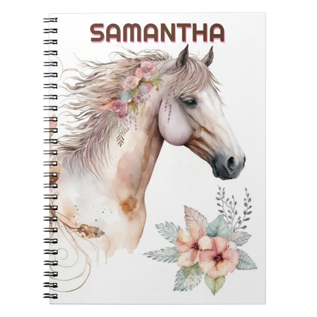 Watercolor palomino horse summer floral flowers notebook (Front)