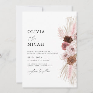 watercolor pampas dusty rose wedding invitation