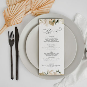 watercolor pampas floral wedding menu