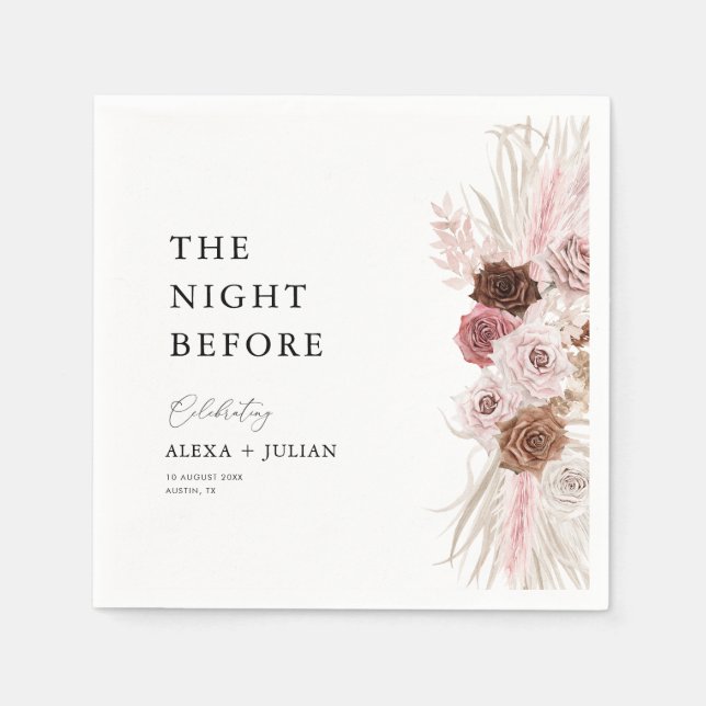 Watercolor pampas grass dusty pink night before napkin (Front)