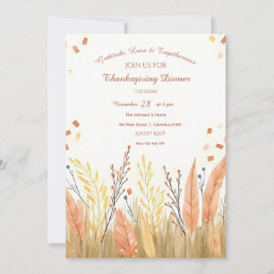 Watercolor Pampas Grass & Rustic Boho Thanksgiving Invitation