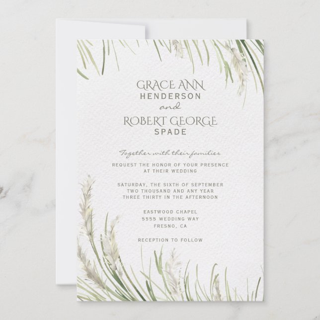 Watercolor Pampas Grass Wedding Invitation (Front)