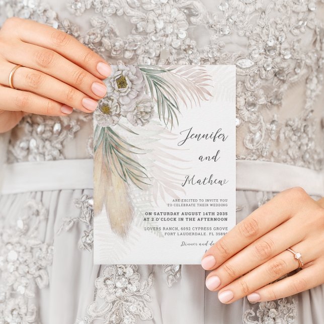 Watercolor Pampas Grass & White Floral Wedding  Invitation (Creator Uploaded)