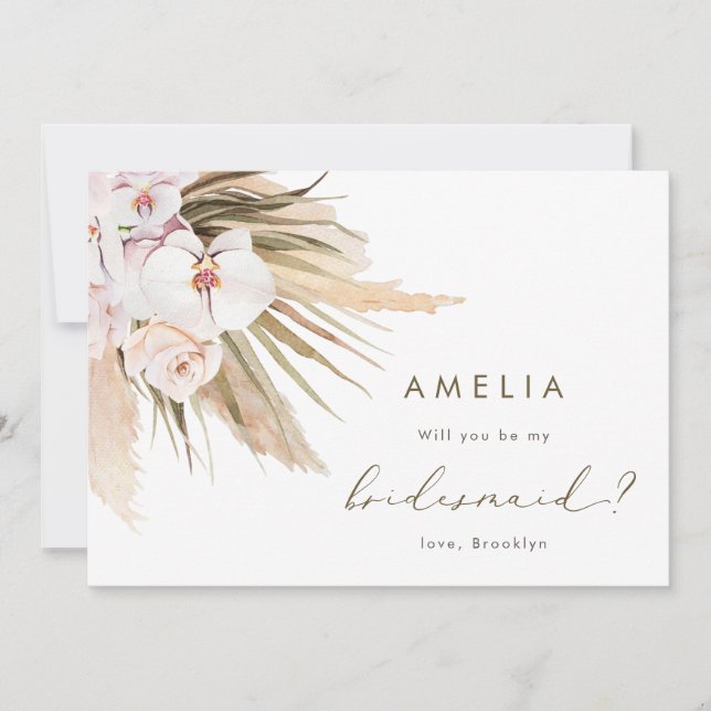 Watercolor Pampas Grass Will You Be My Bridesmaid  Invitation (Front)