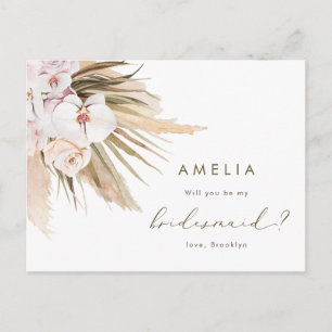 Watercolor Pampas Grass Will You Be My Bridesmaid Invitation Postcard