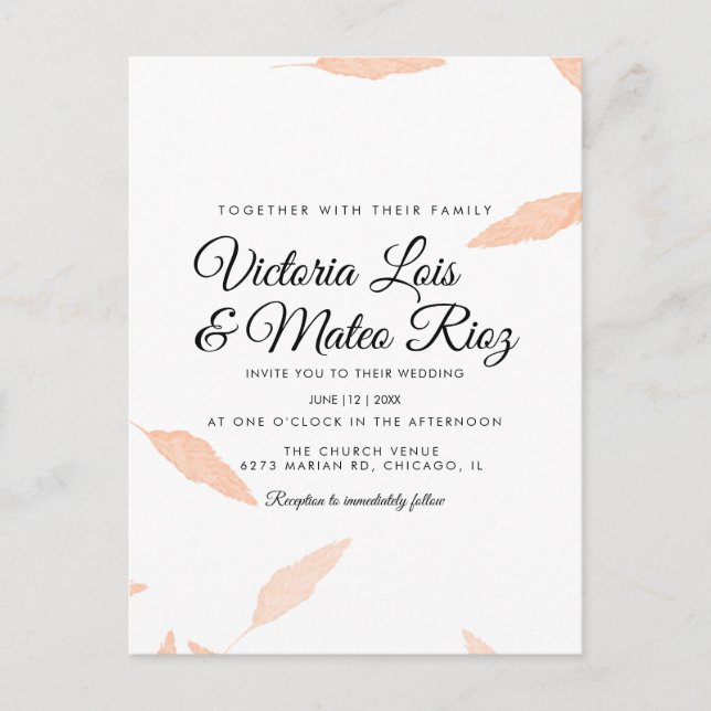 Watercolor Pampas Leaf Silhouette Wedding Invitati Postcard (Front)