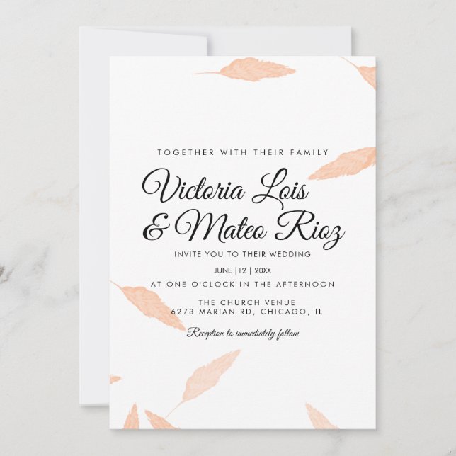 Watercolor Pampas Leaf Silhouette Wedding Invitation (Front)