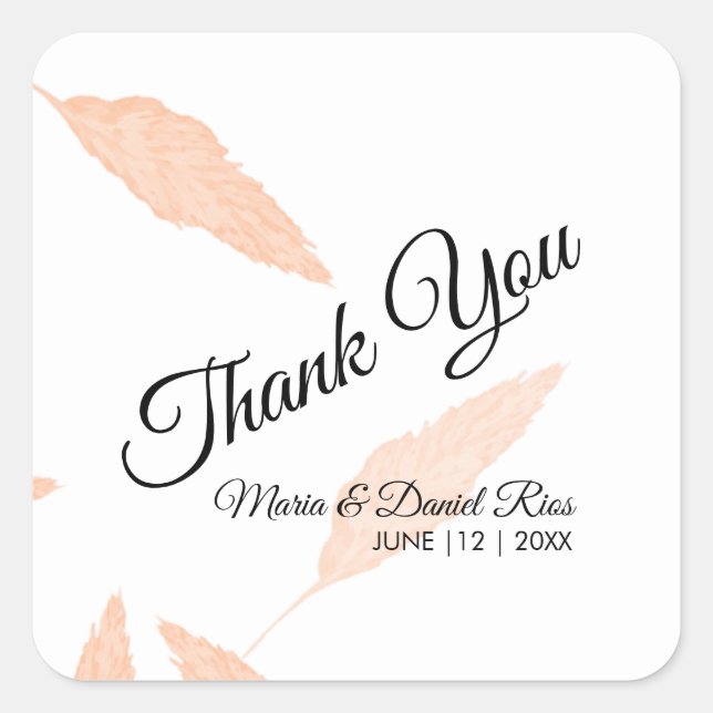 Watercolor Pampas Leaf Silhouette Wedding  Square Sticker (Front)