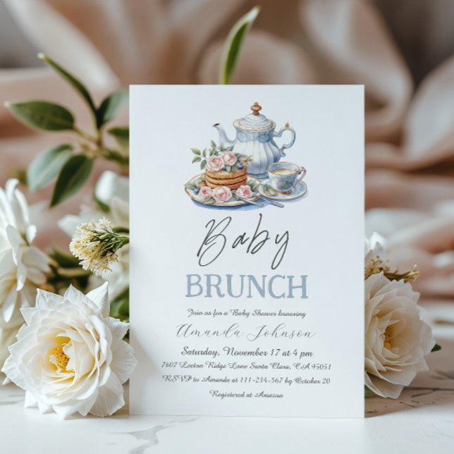 Watercolor Pancake Blueberry Baby Shower Brunch Invitation (Creator Uploaded)