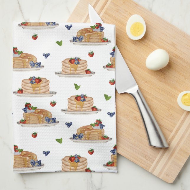 Watercolor Pancakes Berries Breakfast Brunch  Tea Towel (Quarter Fold)