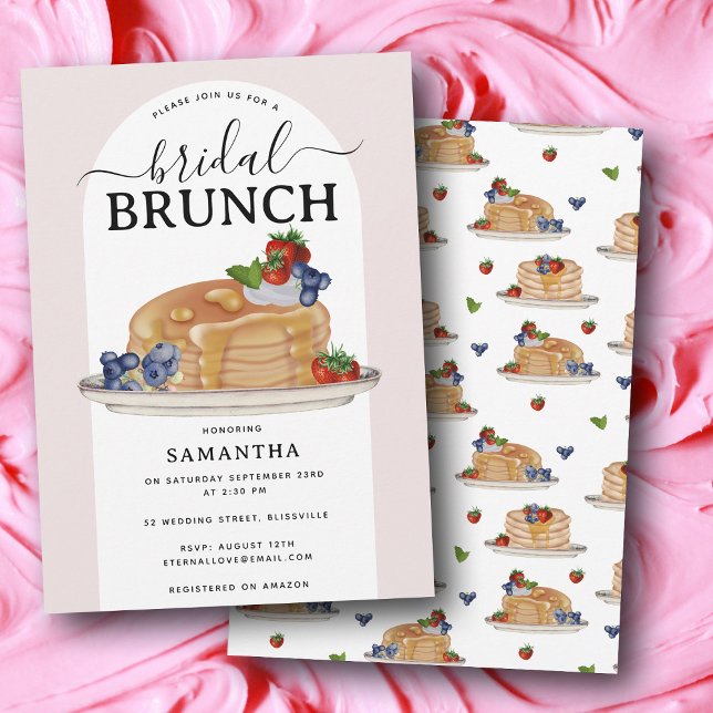 Watercolor Pancakes Berries Brunch Bridal Shower Invitation (Watercolor Pancakes Berries Brunch Bridal Shower Invitation)