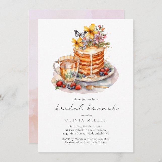 Watercolor Pancakes Bridal Brunch  Invitation (Front/Back)
