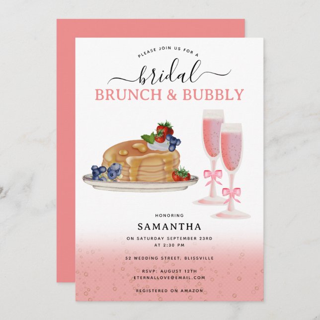 Watercolor Pancakes Brunch & Bubbly Bridal Shower Invitation (Front/Back)
