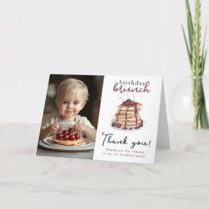 Watercolor Pancakes First Birthday Party Thank You Card