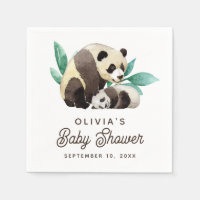 Watercolor panda baby shower. Cute bear animals