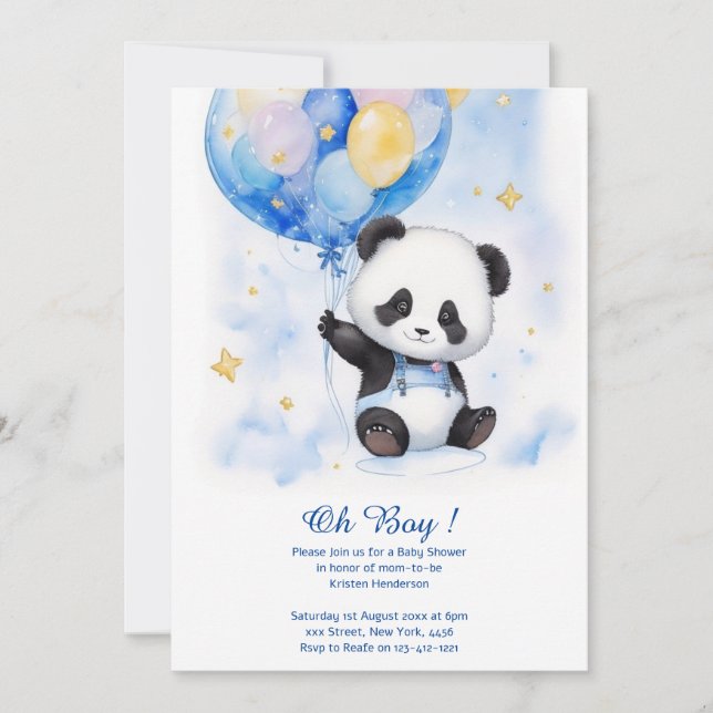Watercolor Panda Baby Shower Invitation (Front)